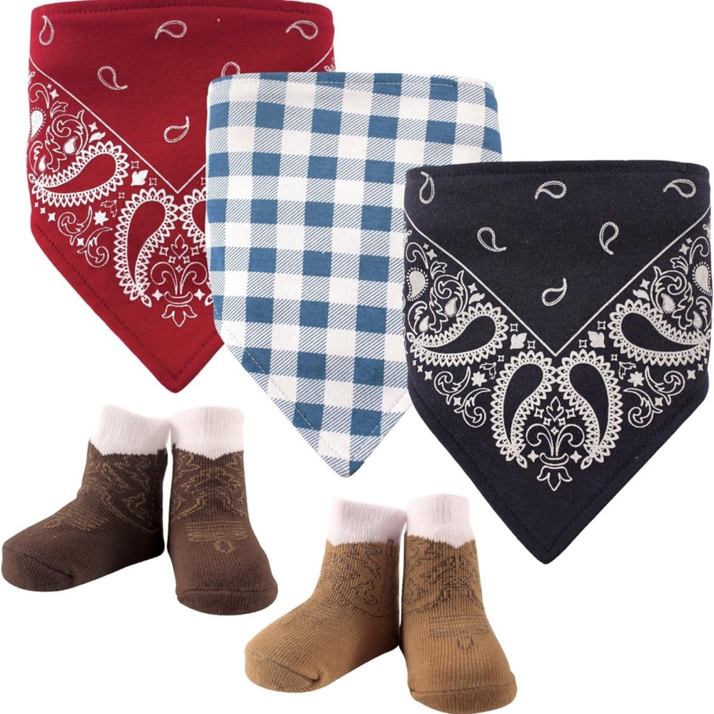 Baby Cowboy / cowgirl bandana and boot socks set